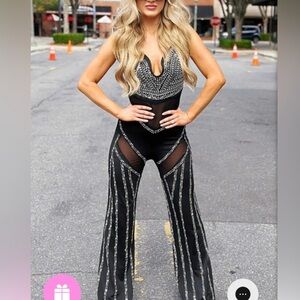 NEW black rhinestoneone jumpsuit